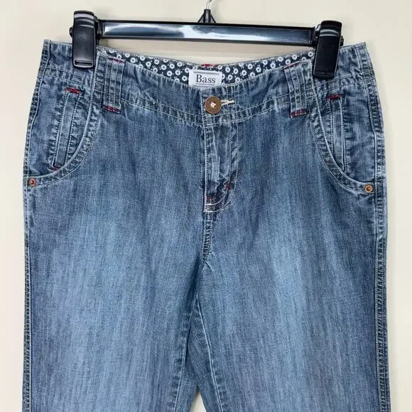 BASS Vintage‎ Y2K Wide Leg Jeans Mid-Rise Medium Wash100% Cotton Women's Sz 2 - Picture 3 of 7
